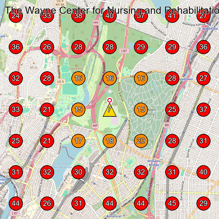 The Wayne Center for Nursing and Rehabilitation GeoGrid visibility map for Nursing Home in Bronx